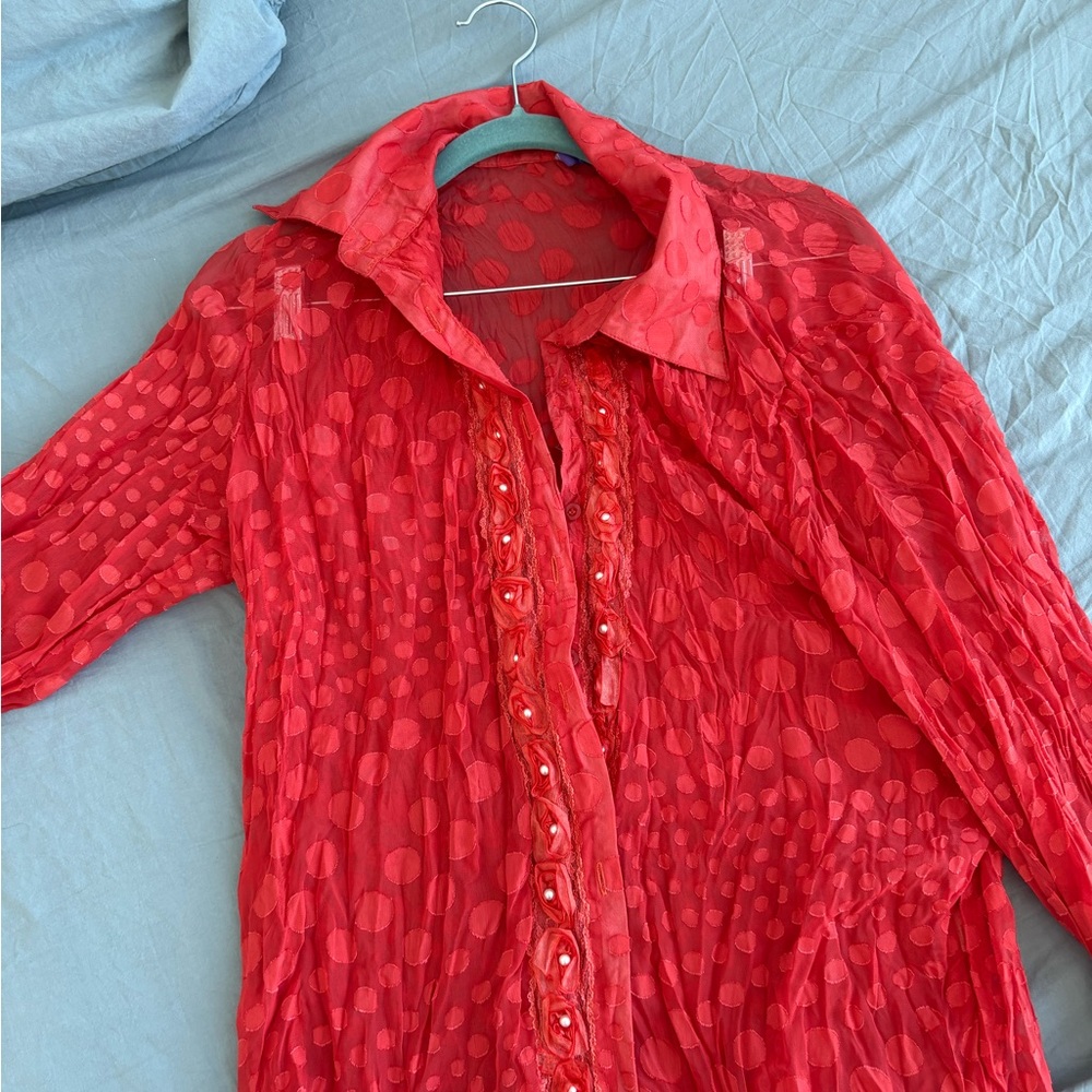 Orange Polka Dot Blouse- size M